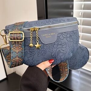 Women’s Sky Blue Floral Embossed Crossbody Bag with Coin Pouch NWT